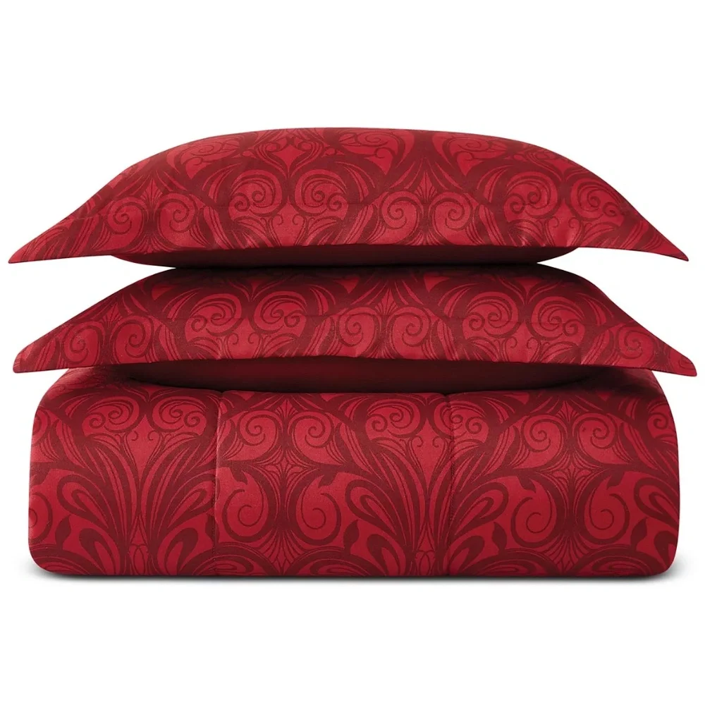 New Nuveau Scroll 3-Pc. Comforter Sets REVERSIBLE Comforter Valentine RED KING
